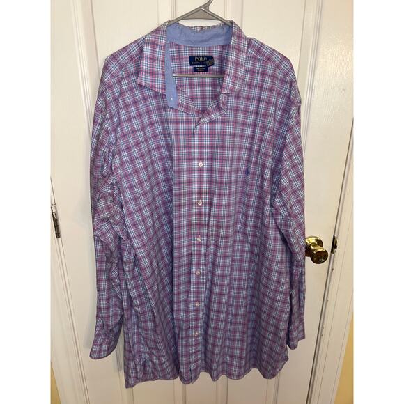 Polo Ralph Lauren Pink & Blue Plaid Cotton Strecth LS Buttonup Size 3XLT - Picture 1 of 3